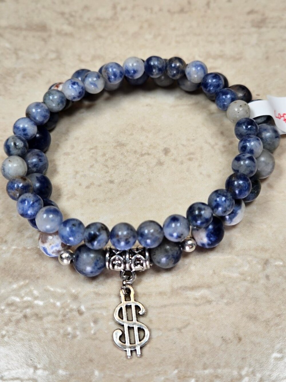 Sodalite Beaded Bracelet Set Lucky Dollar Sign Charm Boho Crystal 6mm 8mm